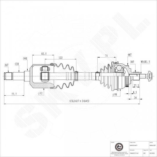 Jumătate De Axă Ford Galaxy Și Seat Alhambra VW Sharan Față Stânga 7m0407271av