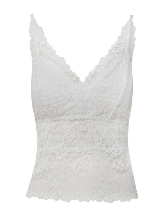 Women's Sleeveless Blouse with V Neckline White