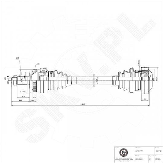 Ημιαξόνιο Bmw 3 Z4 Πίσω Αριστερό 33211226904