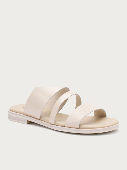 Leder Damen Anatomisch Flache Sandalen Weiß