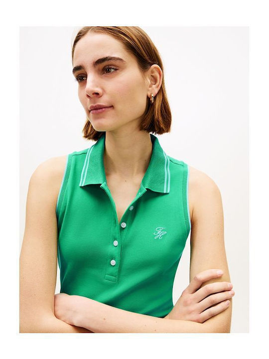 Women's Sleeveless Green Polo Blouse