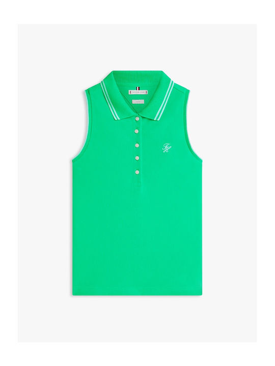 Women's Sleeveless Green Polo Blouse