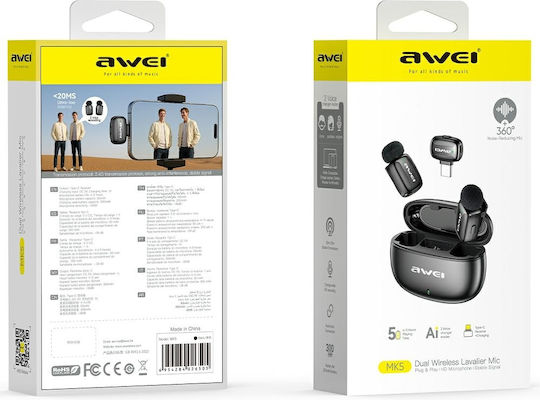Awei MK5 Duo Ai-Voice Set Drahtloses Mikrofon Pult für Mobiltelefon