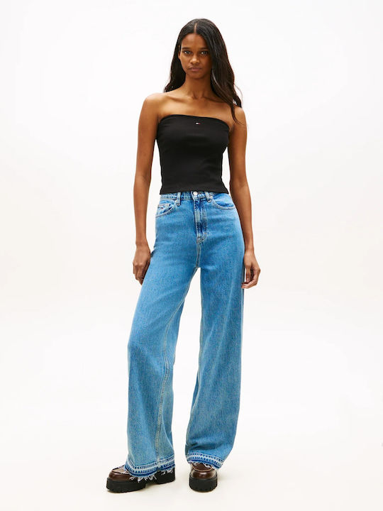 Tommy Hilfiger Tjw Дамски Crop Топ Памучен Черен Tommy Hilfiger Tjw Дамски Crop Топ Памучен Черен