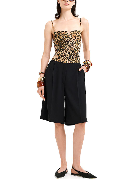 Women's Corset Top with Spaghetti Straps Brown Animal Print