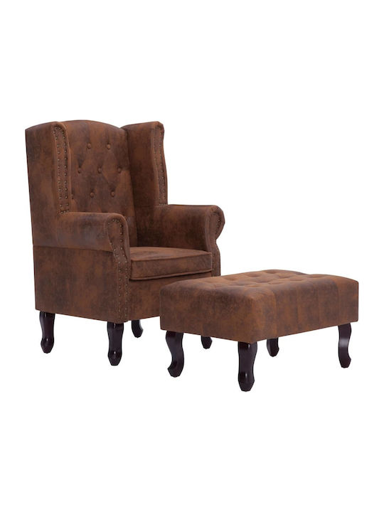 Bergère with Footstool from Leatherette Brown 78x67x108cm