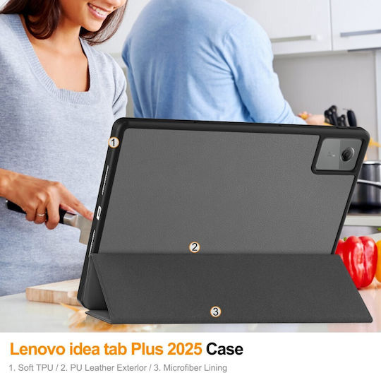 Калъф Lenovo Idea Tab Plus Oem Флип Калъф Синтетична Кожа Pu Tpu Сив Стойка