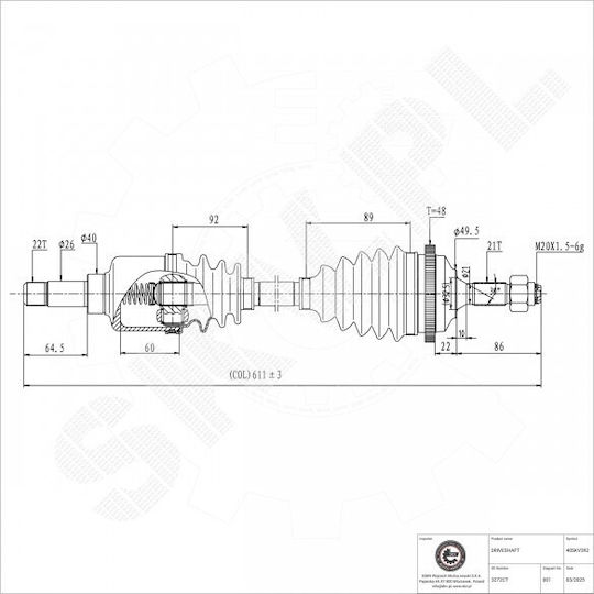 Ημιαξόνιο Citroën Evasion Jumpy I Peugeot 206 806 Εμπρός Αριστερό 3272ct