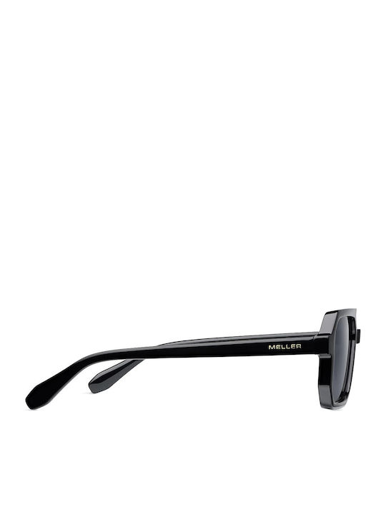 Meller Chike Unisex Sunglasses with Black Horn-Rimmed Frame and Black Polarized Lens