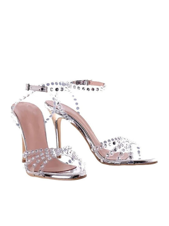 Damen Sandalen Silber Leder