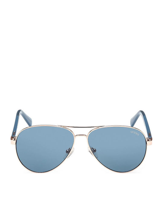 Guess Unisex Sonnenbrillen mit Gold Metallischer Rahmen und Blauen Gläsern GU8279 28V