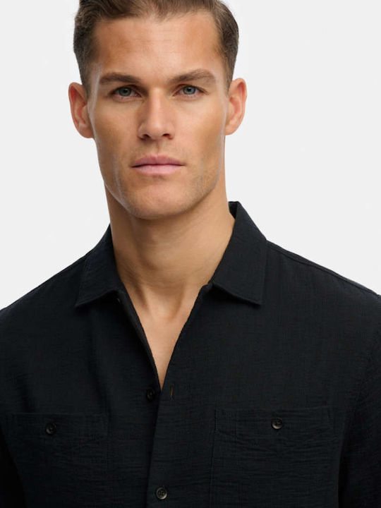 Merchant Short Sleeve Cotton Shirt In Regular Fit Black