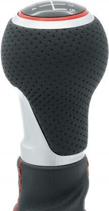 Audi A3 8L1 8L0863278BN 5B Black Leather Shift Knob with Red Ring and Red Stitch