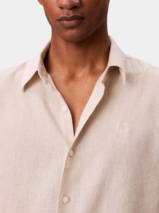 Long Sleeve Linen Shirt in Regular Fit Beige