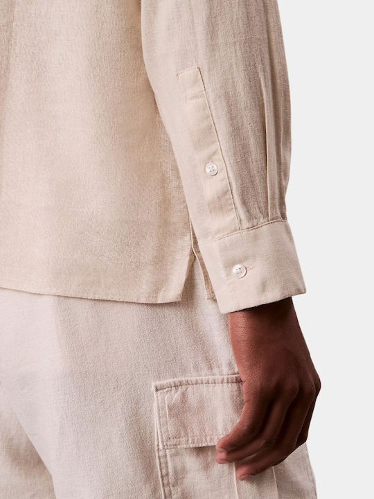 Long Sleeve Linen Shirt in Regular Fit Beige