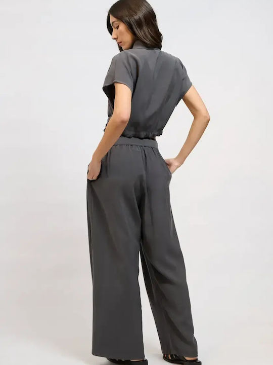Collectiva Noir Women's Fabric Pants Loose Fit Gray Collectiva Noir Women's Fabric Pants Loose Fit Gray