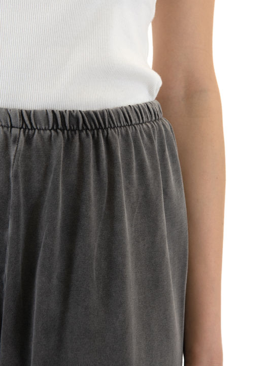 Pants Γυναικείο Ψηλόμεσο Υφασμάτινο Παντελόνι με Λάστιχο σε Relaxed Εφαρμογή Γκρι