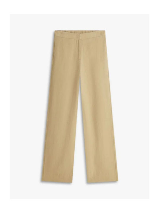 Damen Leinenhose in Gerader Bein Stil Beige