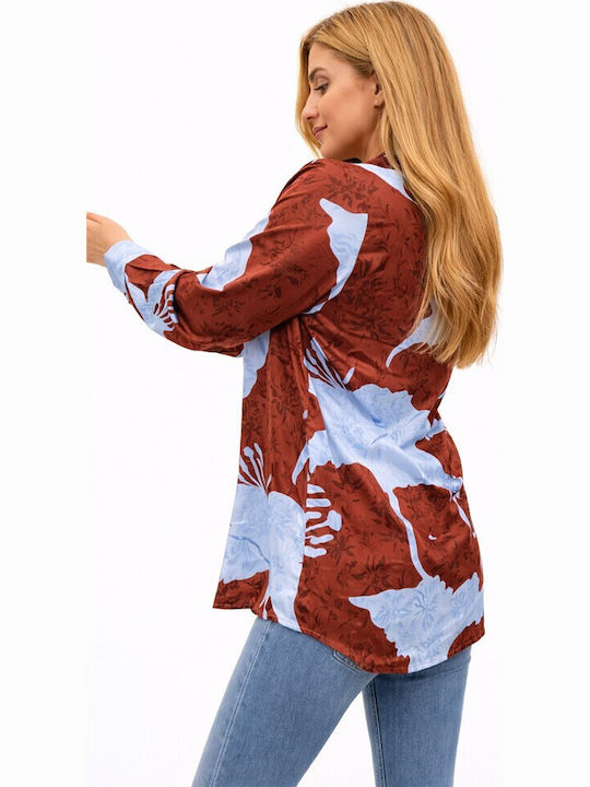 Langärmeliges Damen Denim Hemd Braun