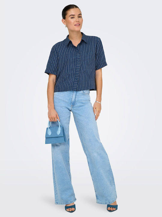 Short Sleeve Women's Denim Shirt Blue
