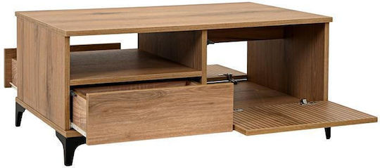 Rectangular Central Coffee Table Alicante Wooden with Drawers Natural Canella Oak M100xW64xH45cm