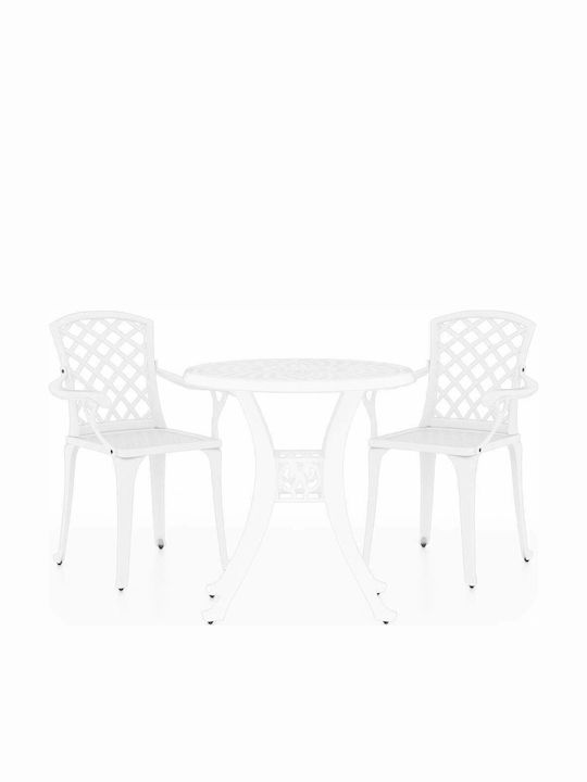 Bistro Dining Room Set for Small Outdoor Spaces 3 Pieces White with Umbrella Holder