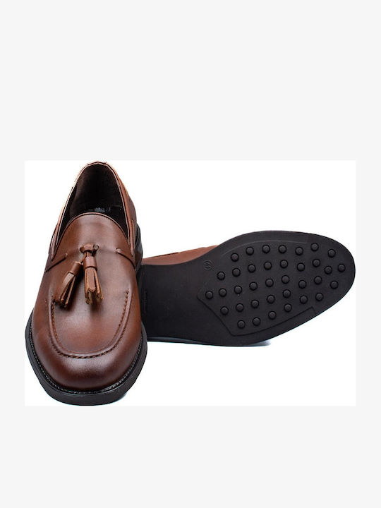 Leather Men's Loafers in Tabac Brown Color