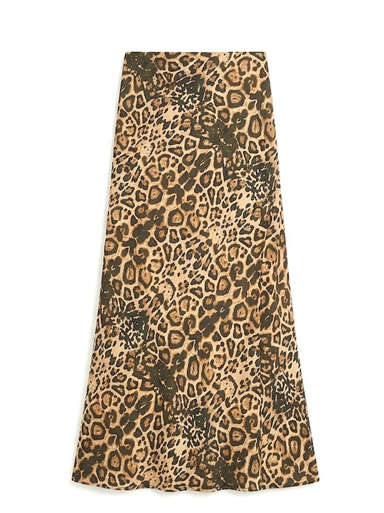 High Waist Maxi Skirt Leopard Brown