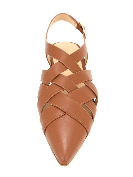 Leather Women's Ballerina Shoes in Tabac Brown Colour