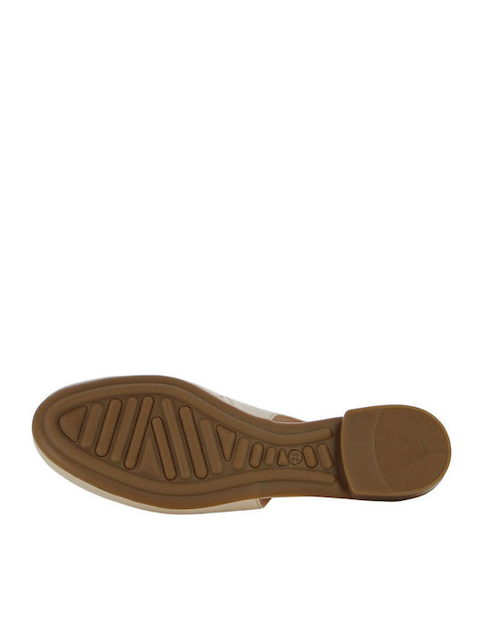Flat Leather Mules in Beige Color