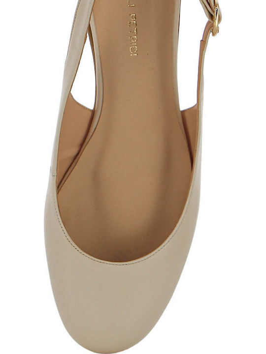 Flat Leather Mules in Beige Color