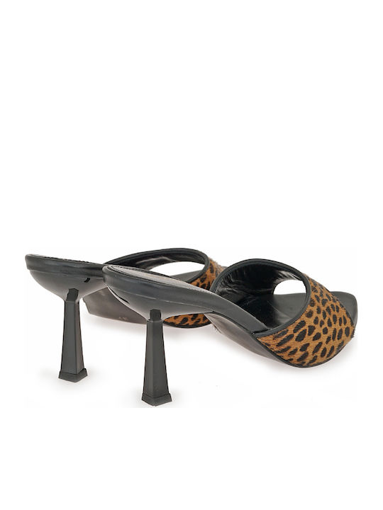 Leather Mules With High Heel In Black Colour