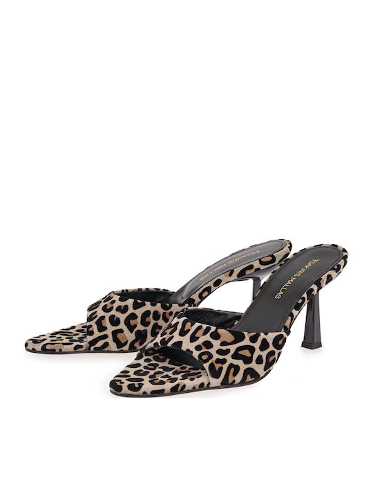 Damen Pantoletten mit Hoch Absatz in Beige Farbe
