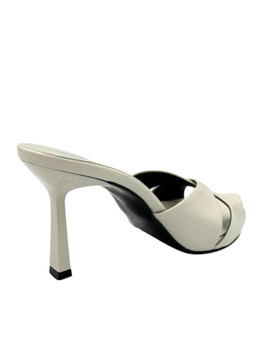 Mules In Patent Leather With High Heel In Ecru Colour