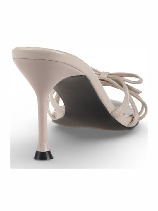 Damen Pantoletten mit Absatz in Beige Farbe