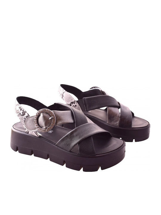 Δερμάτινα Γυναικεία Σανδάλια Flatforms Μαύρα