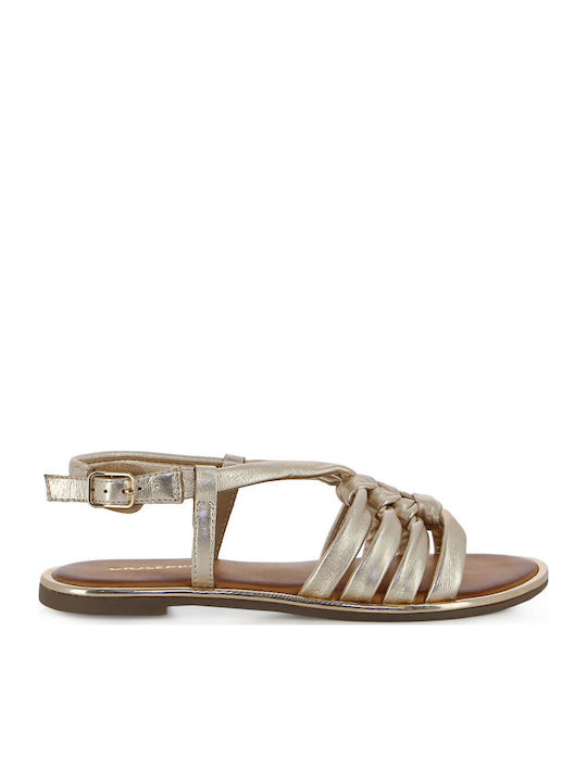 Leather Women's Flat Sandals Gold