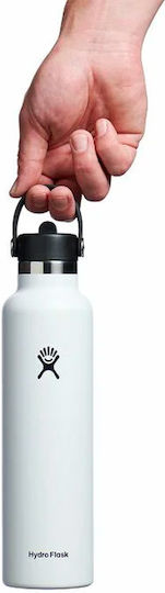 Hydro Flask Standard Mouth Flex Μπουκάλι Θερμός Πλαστικό 621ml White με Καλαμάκι