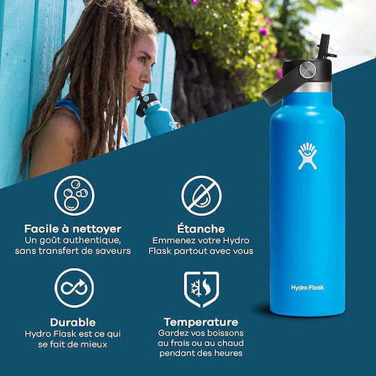 Hydro Flask Standard Mouth Flex Μπουκάλι Θερμός Πλαστικό 621ml White με Καλαμάκι