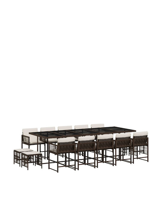 Garden & Outdoor Furniture Set 15 Pieces Dining Room Brown with Pillows