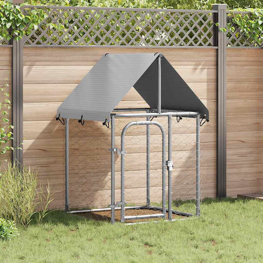 vidaXL Park Dog with Shelter made of Metal in Silver Color 100 x 100 x 150cm