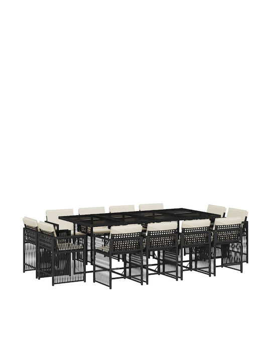 Garden & Outdoor Furniture Set 13 Pieces Black with Pillows