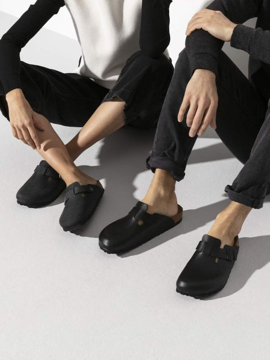 Birkenstock Saboti De Damă Din Piele Negri