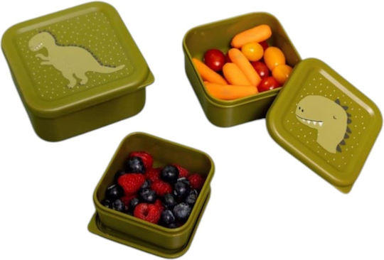 Trixie Nesting Snack Box Πλαστικό Παιδικό Σετ Φαγητού Δεινόσαυροι Πράσινο 11.5 x 11.5 x 6.5εκ.