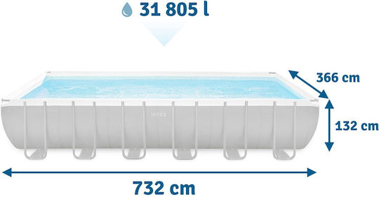 Intex Ultra Frame Πισίνα PVC 7900lt με Μεταλλικό Σκελετό 732x366x132εκ. Γαλάζια