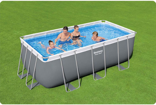 Bestway Πισίνα PVC με Μεταλλικό Σκελετό 412x201x122εκ. Γκρι