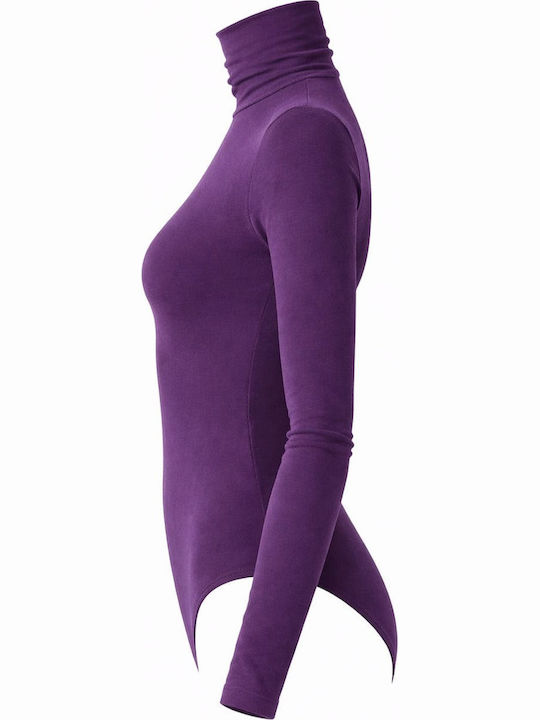 Helios Γυναικείο Κορμάκι Ζιβάγκο Μακρύ Μανίκι Micromodal Aubergine
