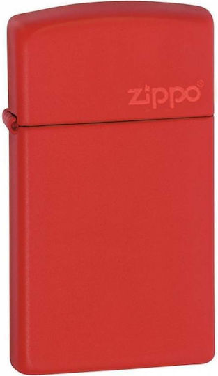Zippo Тънка Червена Запалка Лого Пламък Червен Матиран