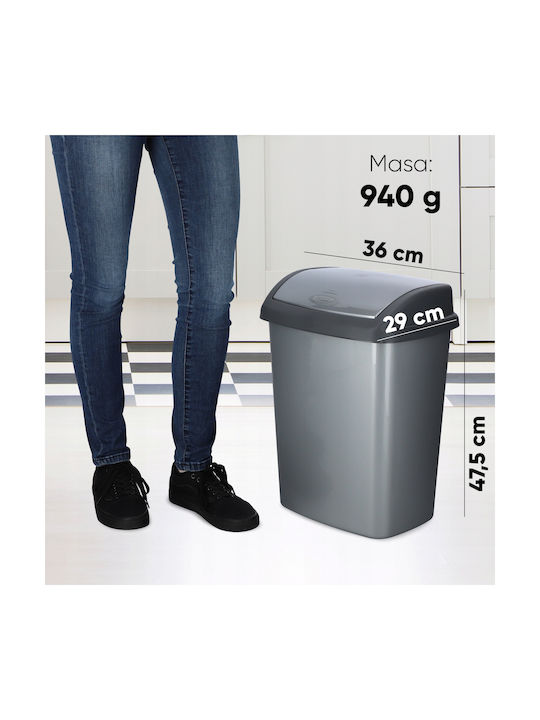 Curver Office Plastic Waste Bin 25lt Silver 29.1x48x36.5cm