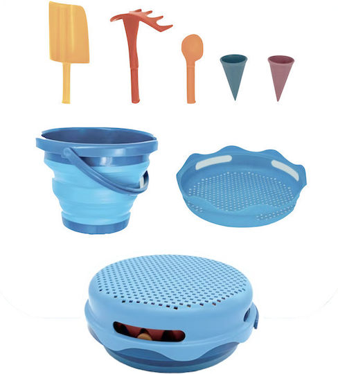Folding Beach Bucket Toys 7 in 1 Compactoys-blue